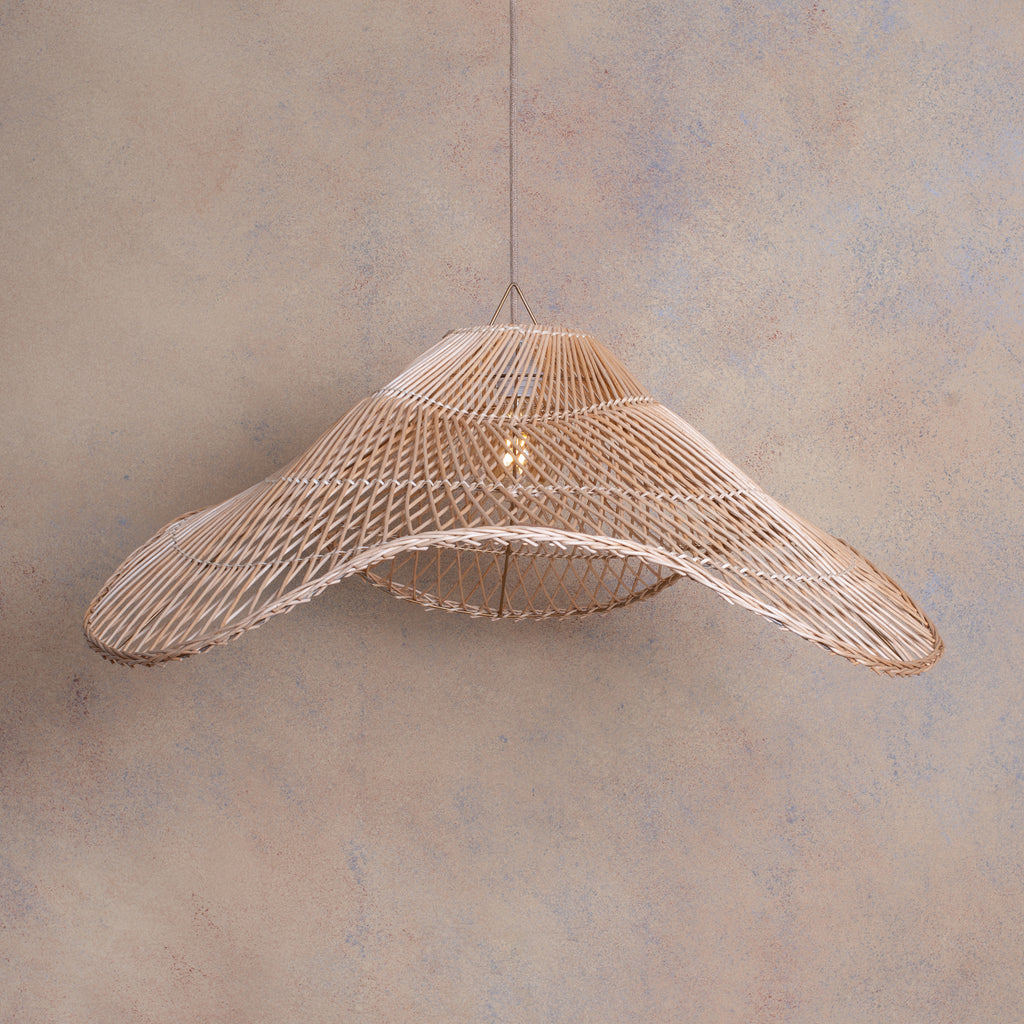 Lámpara Colgante Mantarraya Mimbre Natural Punto Cruzado