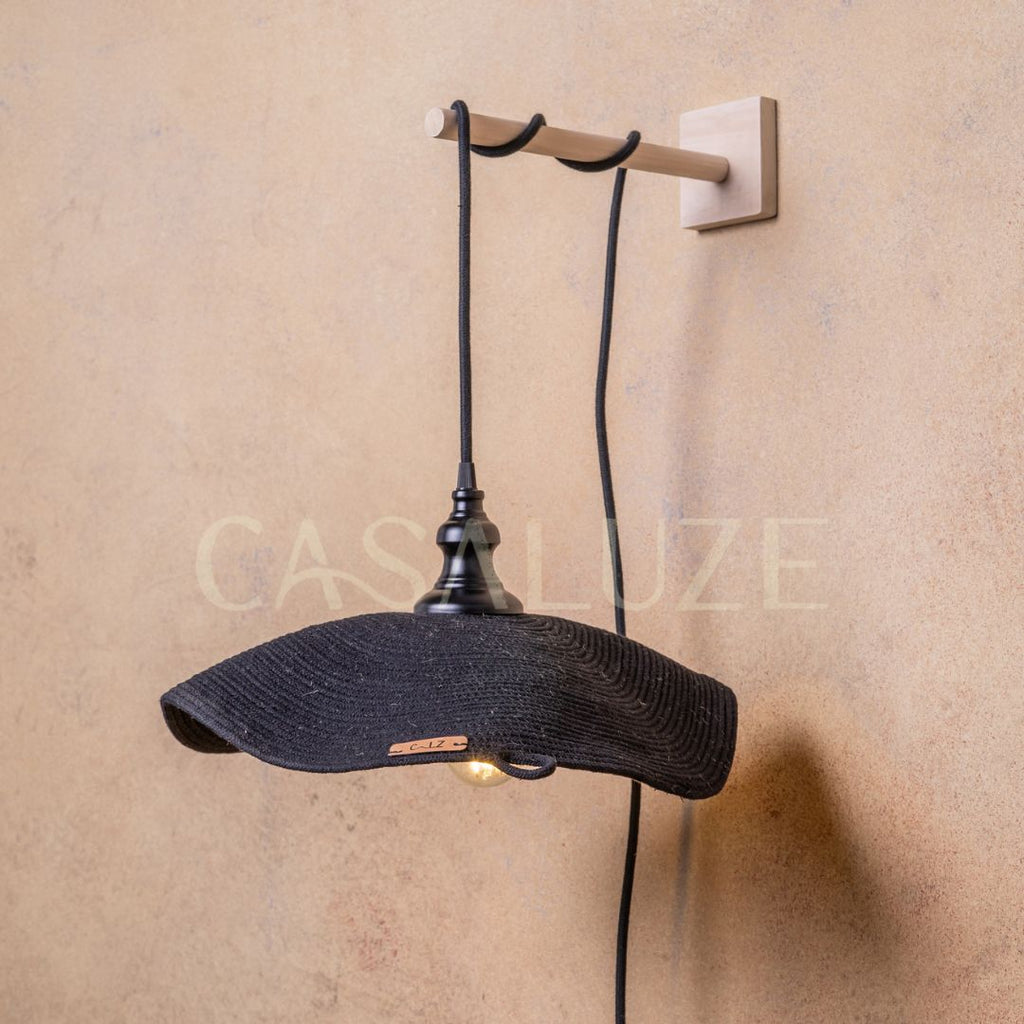 Lámpara Colgante Con Soporte Marea Algodón Negro
