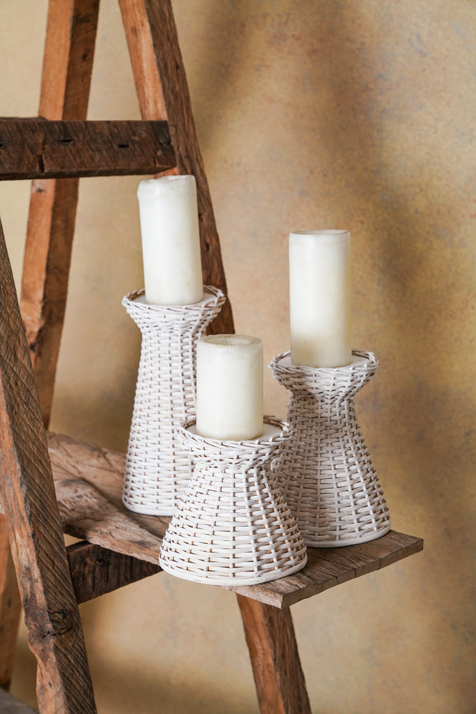 Candelabro De Mimbre Blanco