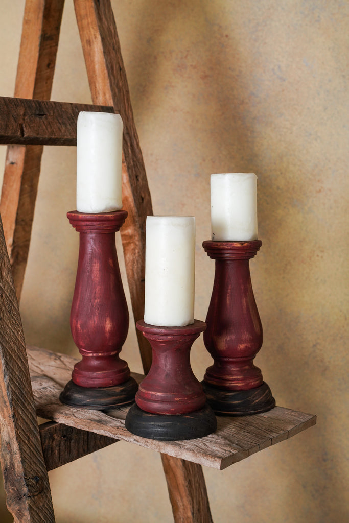 Candelabro Torneado Madera Color Concho Vino