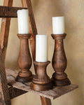 Candelabro Torneado Madera Color Caramelo