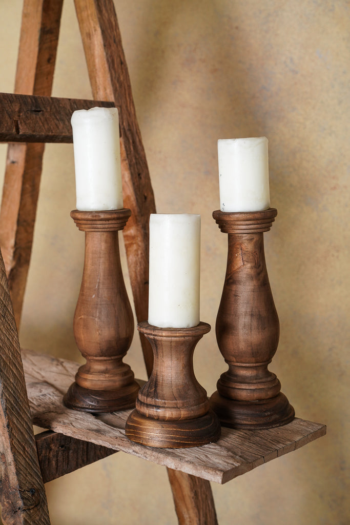 Candelabro Torneado Madera Color Caramelo