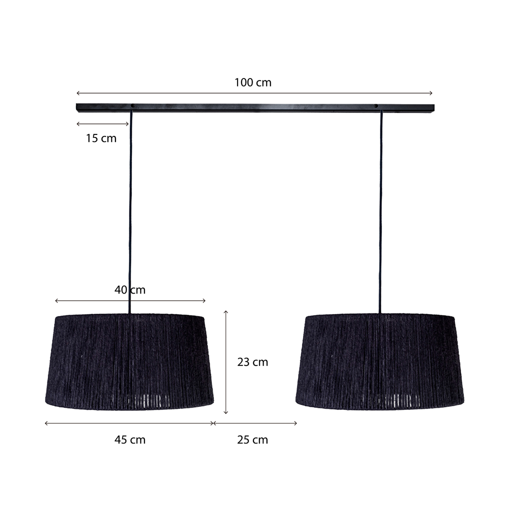 Lámpara Colgante En Barra Doble 1Mt Negra Cónica Algodón