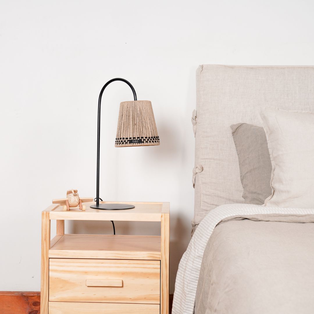 Lámpara Sobremesa Curva Sole S sisal ZigZag Negro