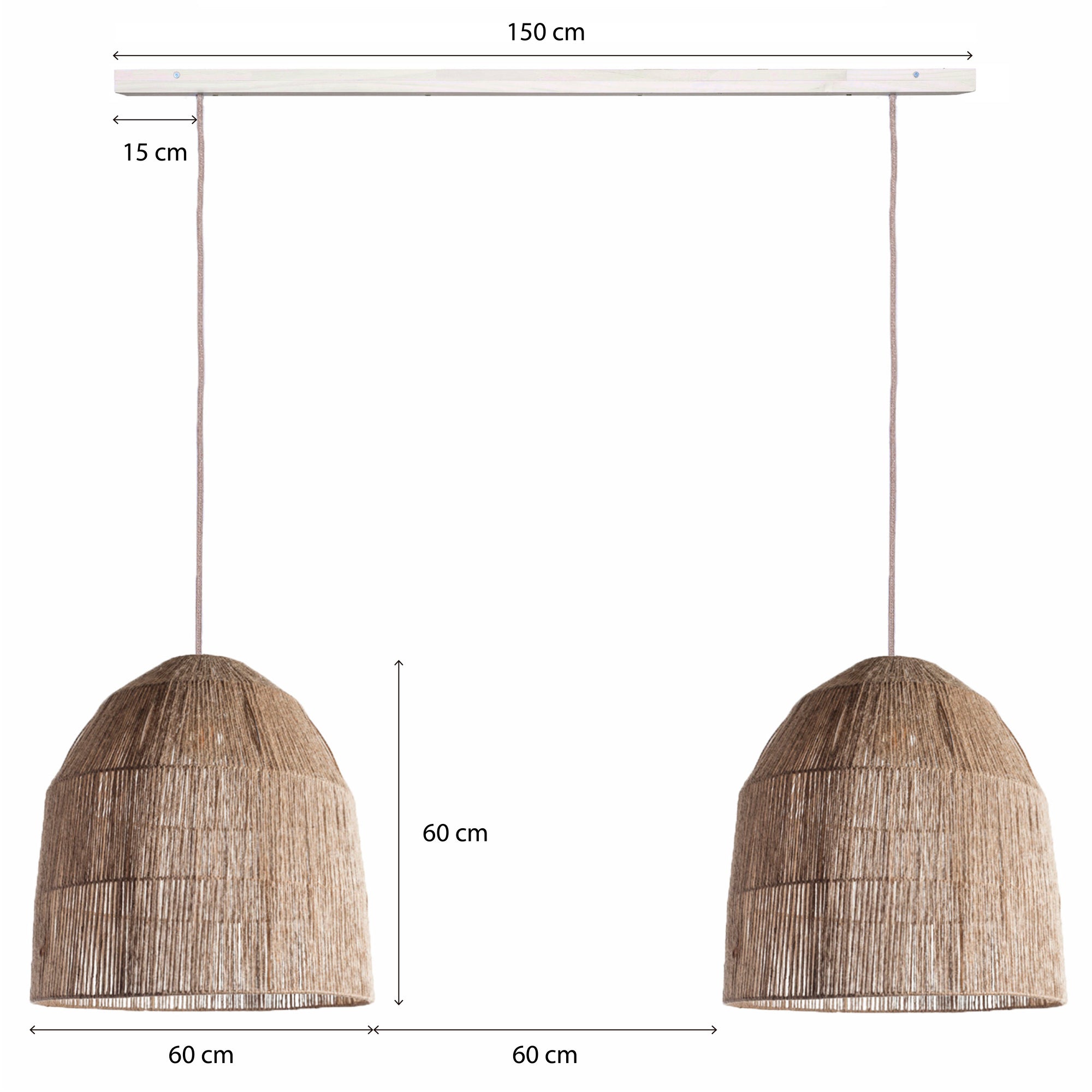 Lámpara Colgante Jaula Sisal en Barra Madera