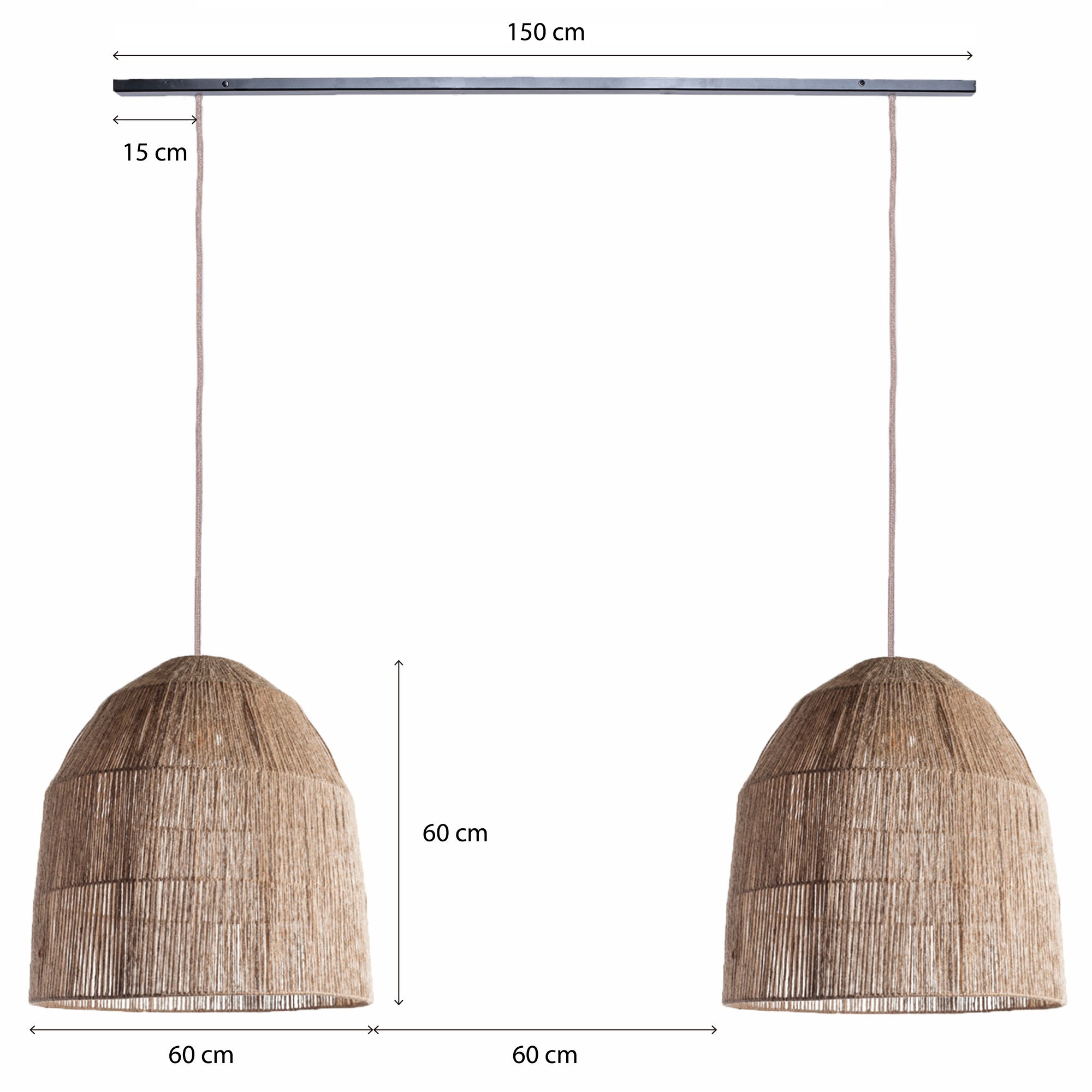 Lámpara Colgante Jaula Sisal en Barra de Fierro