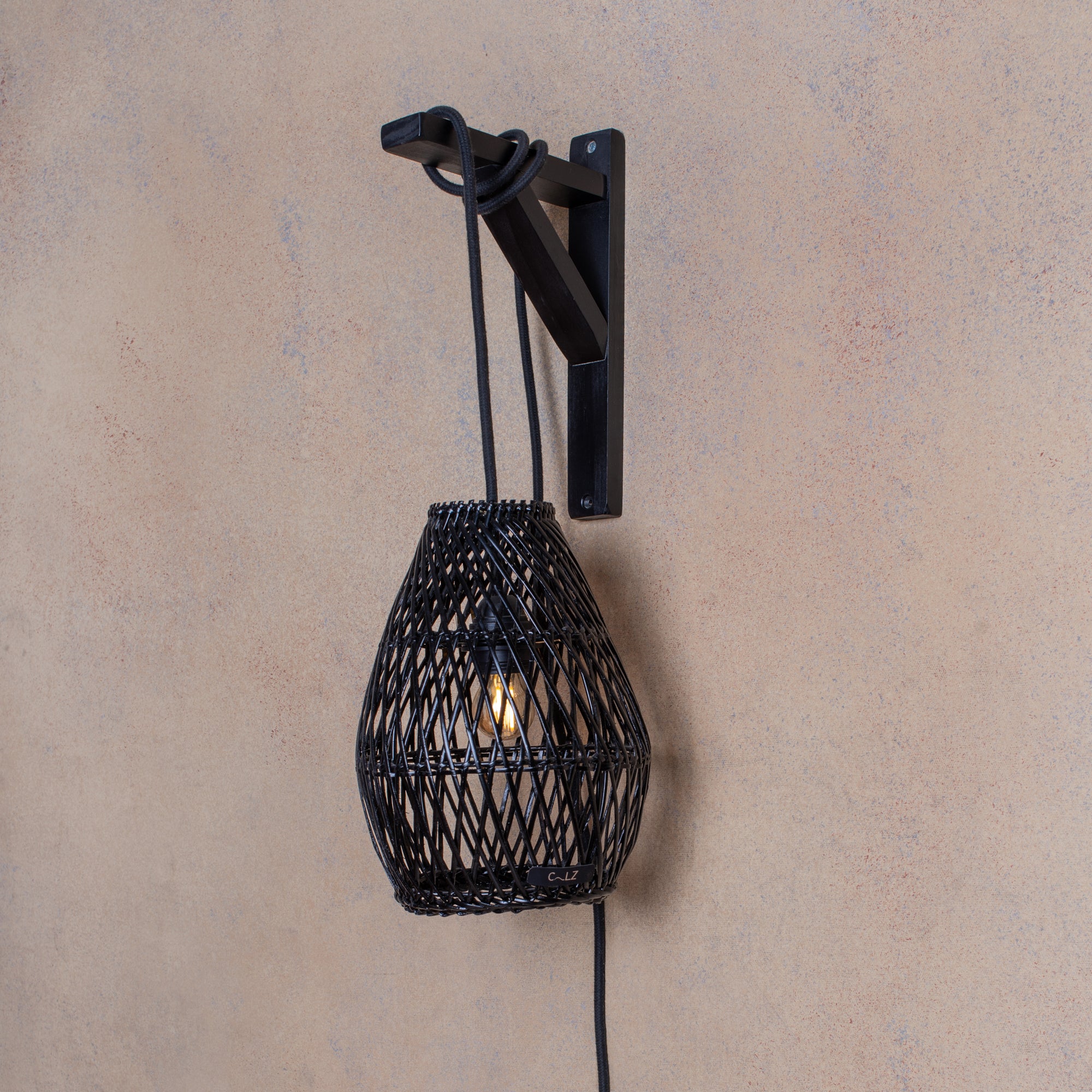 Lámpara Colgante Soporte Gota XS Mimbre Negro