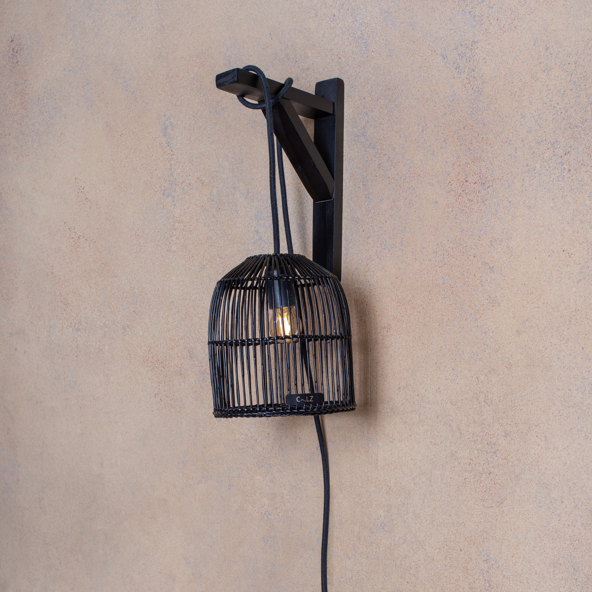 Lámpara Colgante Soporte Sole S Mimbre Palitos Negro