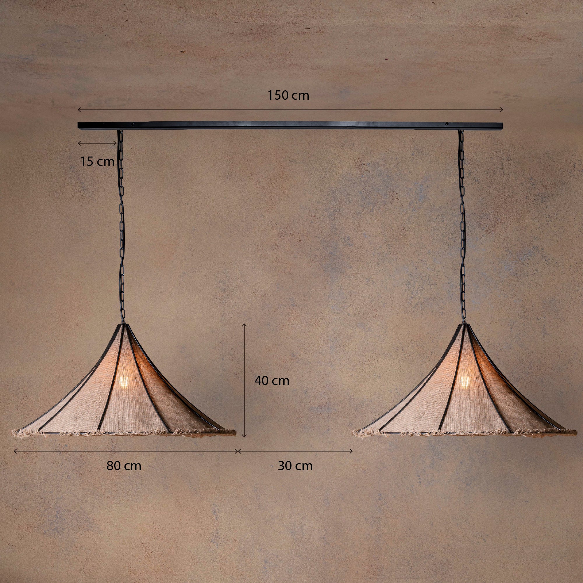 Lámpara Colgante Patagonia Doble en Barra de Fierro