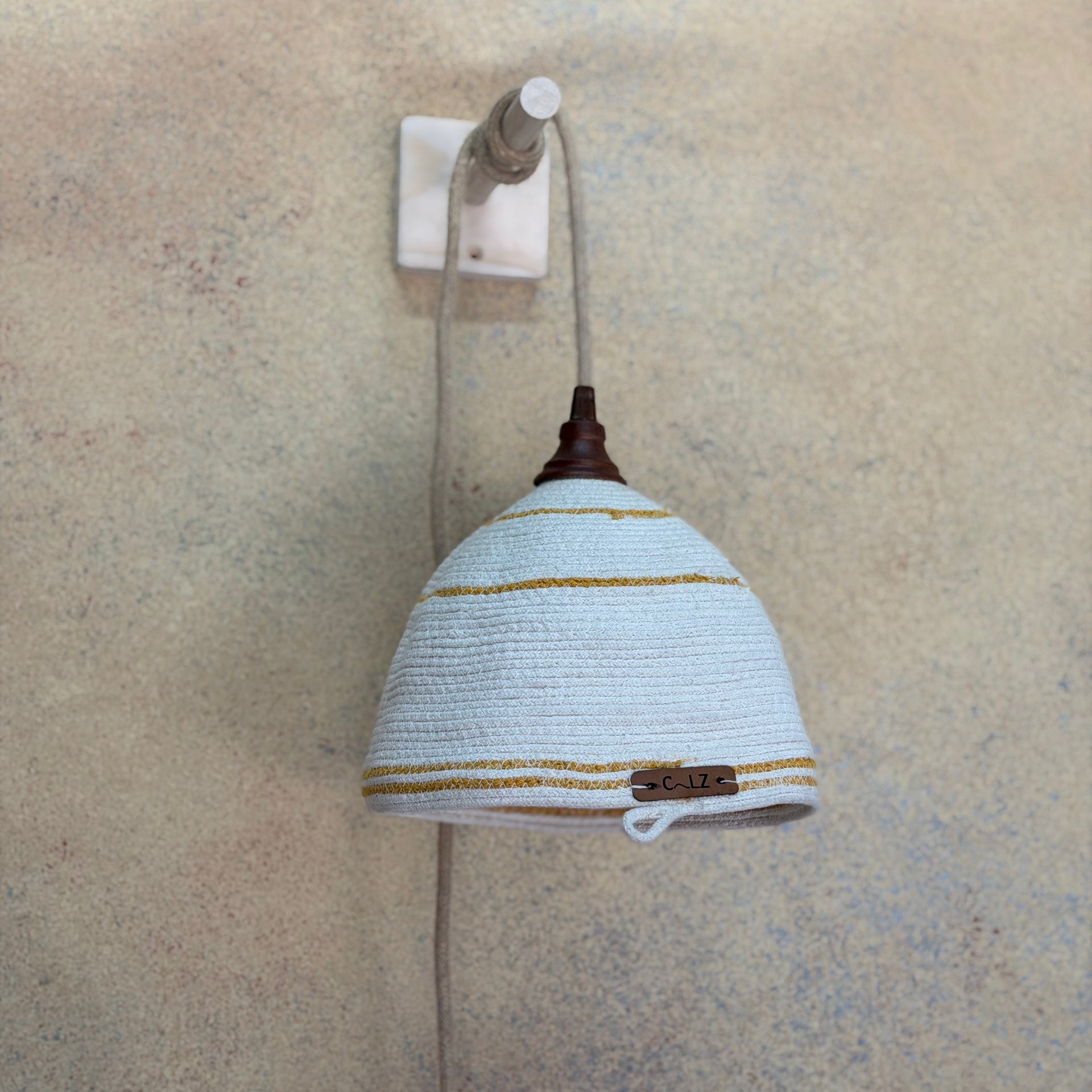 Lámpara Colgante con Soporte Marea Algodon Crudo con Amariilo 25 cm / Cilindro