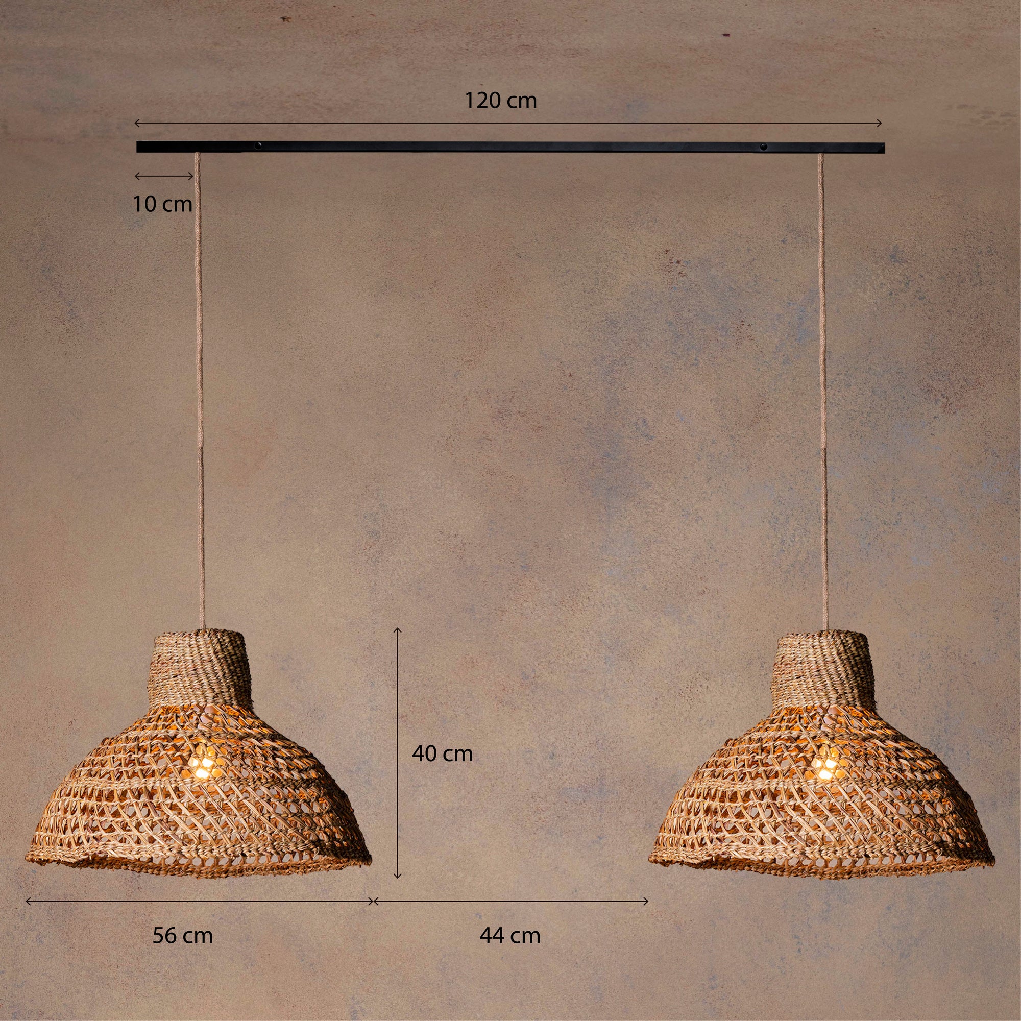 Lámpara Colgante Galpón Cestería en Barra de Fierro