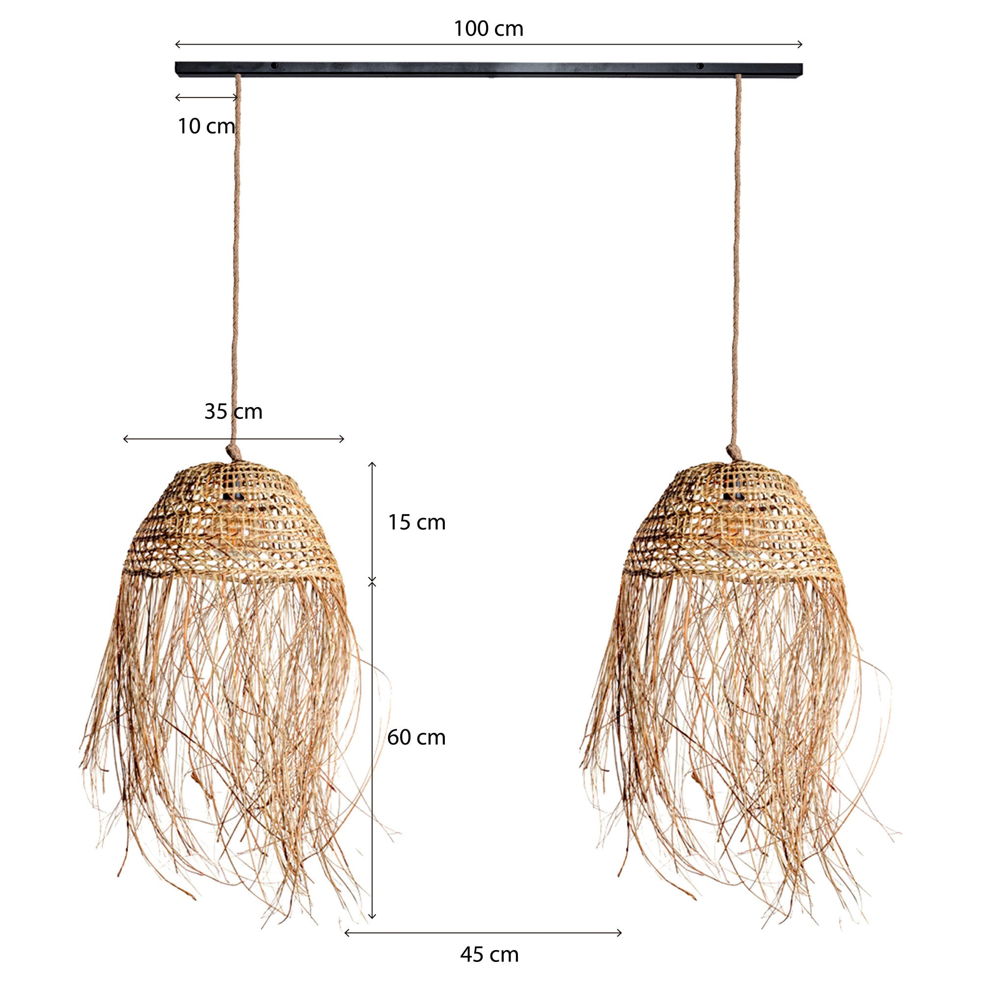 Lámpara Colgante Medusa Fleco Largo en Barra de Fierro