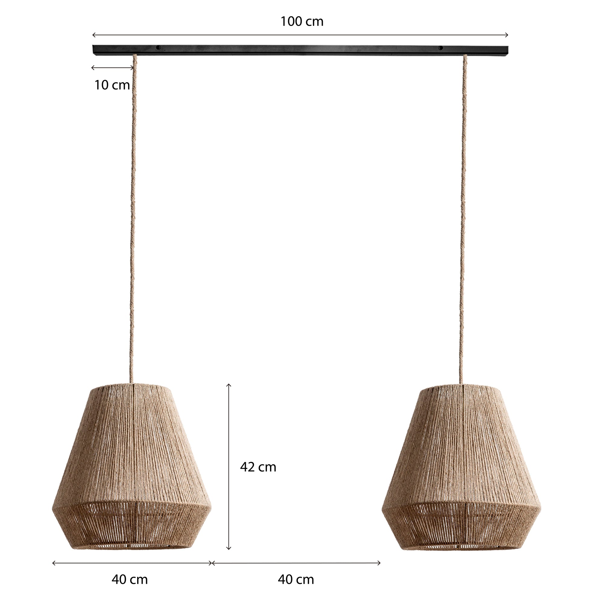 Lámpara Colgante Rombo M Fibra Sisal en Barra de Fierro