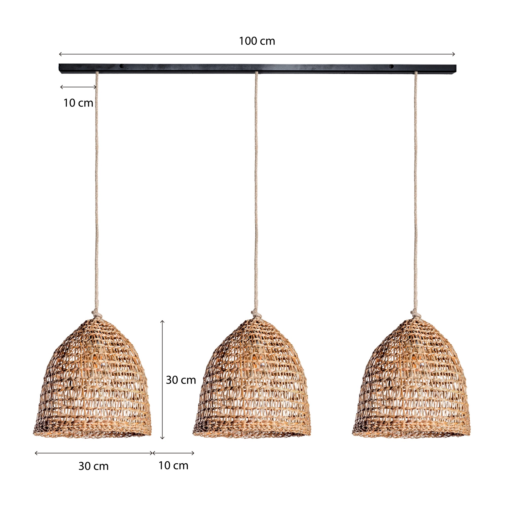 Lámpara Colgante Sole Shia Triple en Barra de Fierro