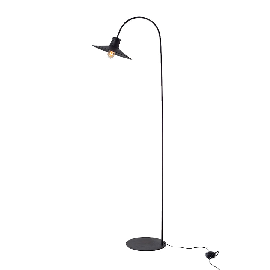 Lámpara Pie Curvo Platillo Grande Negro
