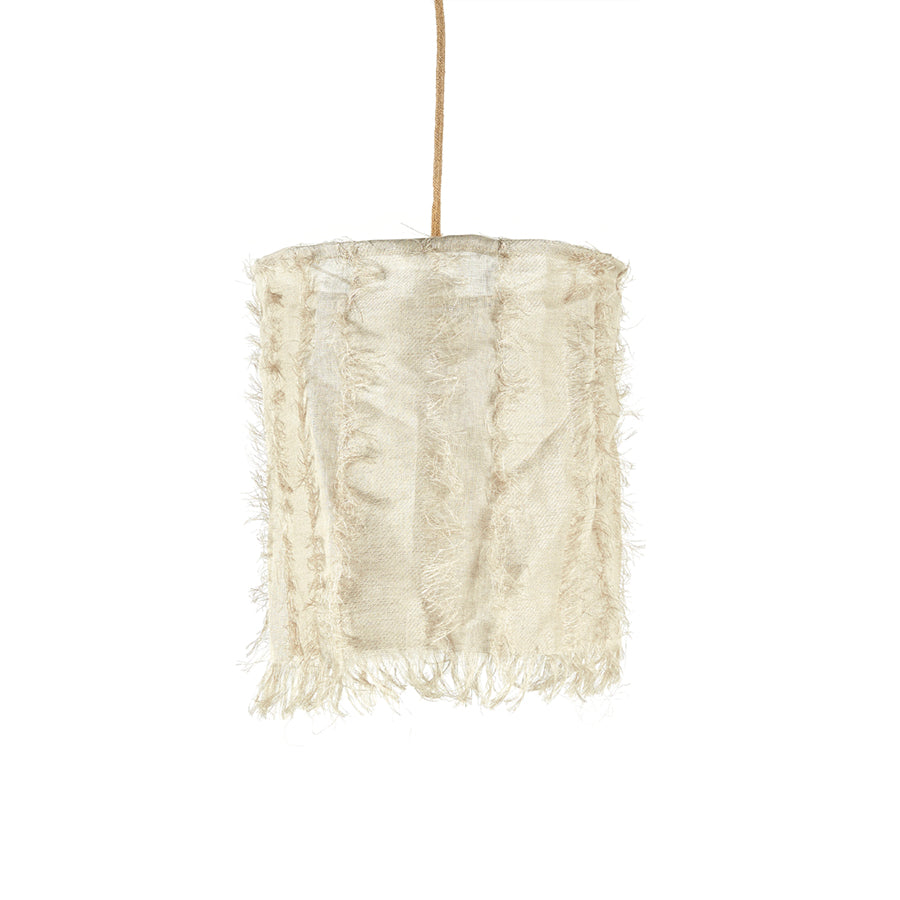Lámpara Colgante Tubo Chiffón Gasa de Algodón Beige con Flecos