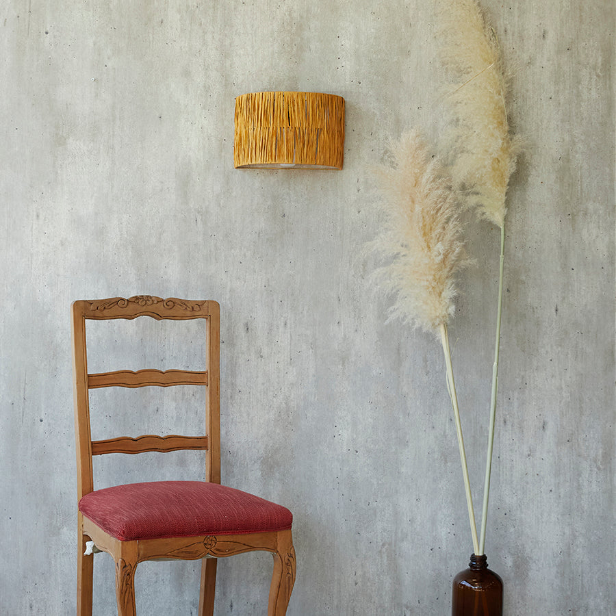 Lámpara Apliqué Pantalla Curva de Rafia