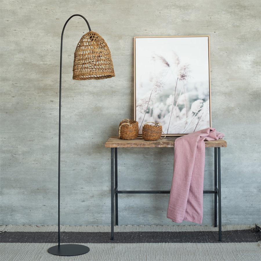 Lámpara Pie Curvo Sole Cestería Punto Cruzado