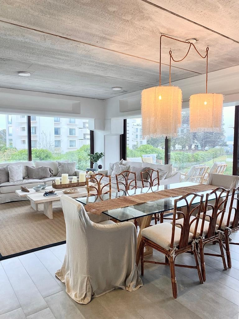 Lámpara Colgante Tubo Chiffón Gasa de Algodón con Flecos